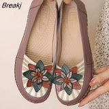 2023 Soft Genuine Leather Flat Shoes Slip On Women Flats with Flowers Ladies Shoes Women Designers
