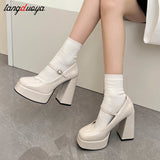 High Heels Mary Jane Shoes Women 2024 Patent Leather Platform Pumps Woman Elegant Solid Office Heels Thick-Heeled