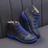 Snow Boots Women Winter Genuine Leather Ankle Spring Flat Shoes Woman Short Vintage Boots with Fur for Women Lace