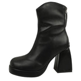 Chunky Platform Ankle Boots for Women Fashion Zipper High Heels Short Booties Woman Pu Leather Autumn Winter