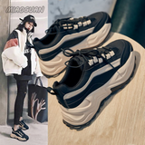 Women Spring Women's Sneakers Height Increasing Beige Black Autumn Chunky Shoes Leisure Shoes Lace Up Zapatillas