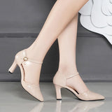 High-heeled Solid Color Sandals Female Fairy Style Summer New Baotou One-word Buckle Thick Heel Ladies Comfortable
