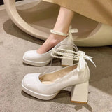 Platform Pumps Women Shoes 2023 Fashion High Heels White Mary Janes Woman Thick Heeled Party Wedding Shoes Mary