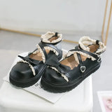 buckle red white Sweet Bow Buckle Strap Mary Jane Shoes Woman Patchwork Lace Low Heel Pumps Women Pink Lolita Shoes