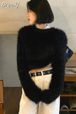 Crop Tops Woman Casual Knitted Sweater 2023 Autumn Long Sleeve Pure Color Pullover Elegant Korean Fashion Clothing