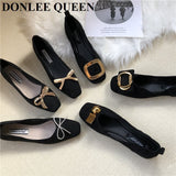 Women Shoes Brand Metal Decoration Flats Ballet Square Toe Flat Heels Ladies Lazy Loafers Soft Ballerina Female Zapatos De