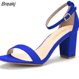 Women High Heels Sandals Women New Summer Shoes Woman Fashion Buckle Strap Square Heel Flock White Open Toe