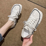 Women Canvas Shoes Female Height Increasing Casual Vulcanized Sneakers Woman Solid Espadrilles Lace-Up Red White