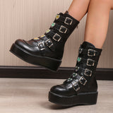 Design Black Gothic Style Thick Platform Spring Autumn Winter Shoes Women Fashion Punk Street Boots Plus Size