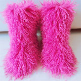 Hot Women Warm Fluffy Leather Boot Winter Plush Artificial Fur Snow Boot Outdoor Antiskid Shoe Mujer Platform Cotton