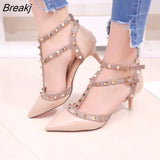 Women High Heels 2023 Summer Shoes Pointed Toe Pumps Sexy Rivet Ankle Strap Thin Heels Female Sandals Ladies Shoe Party