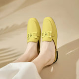 Mules Fashion Design Square Toe Chains Slippers Shoes Summer Outdoor Office Wear Green Yellow Sandals