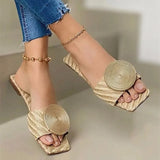 Breakj Summer Fashion Large-Size Round-Button Flat Bottom Leisure Beach Cool Slippers Women's