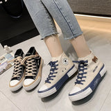 Spring Summer Fashion New Bear Women Canvas Shoes High-top Canvas Shoes Lace Up Casual Sneakers Female Off White