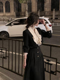 Suit 2023 Autumn Elegant 2 Piece Dress Set Office Lady Long Sleeve Crop Tops + Casual Black Midi Skirt Woman Slim