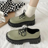 Patent Leather Platform Oxford Shoes for Women 2023 Spring Casual Lace Up Flats Woman Black Chunky Shoes Zapatillas