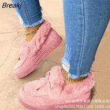 Women Fur Shoes Fashion Bowknot Fluffy Slip-on Snow Boots Autumn Casual Warm Suede Plush Ladies Flat Platform