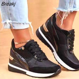 Autumn Winter New Color Matching Spring Low-top Daily Black Gold Breathable Round Toe Women Slope Heel Casual Female