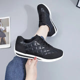 Women's Solid Color Casual Sneakers 2024 Trend Woman Lace Up Platform Soft Sole Walking Shoes Quilted Pattern Walking