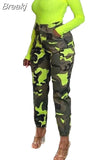 Camouflage Cargo Pants High Waist Stretchy Cool Girl Fashion Army Green Jeans Pants Women 2023 Autumn