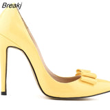 Women Pumps Fashion Sweet Bow Sexy 11cm Pointed Toe High Heels Patent Leather Stiletto Party Dress Wedding
