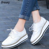 Women Platform Shoes Woman Brogue Derby Patent Leather Flats Lace Up Footwear Female Flat Oxford Shoes For Women