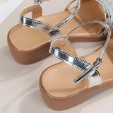 Gold Silver Thick Heel Sandals Women Summer Ankle Strap Wedge Sandals Woman Open Toe Platform Shoes Female Plus Size