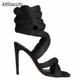 Snake Strap Long Shoes Women's Sandals Summer 2024 Sexy Stiletto Heel Stripper Shoes Star Style Slingback Heeled