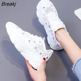 Women Sneakers 2022 Rhinestone Wedge Trainers Dames Chunky Platform White Casual Shoes Female Chaussures Femme Sapatos