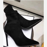 Socks Heels Winter Shoes For Women Boots-Women Stockings 2024 Autumn Rubber Pointy High Heel Ankle Ladies Lace-Up