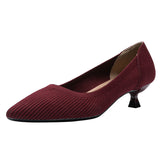 Pointed Toe Solid Color Stretch Knitted Shoes Pumps Slip on Sole Low Heels Breathable Loafers Women Mesh Shallow Sock