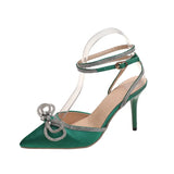 Stiletto Sandals, New Summer 2024 Crystal One-line Black Lace Rhinestone Bow 9cm High Heel Fashion Sandals,