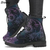 Skeleton Women Snow Ankle Boots Motorcycle Skull Pansy Low Heels Shoes Vintage Pu Leather Warm Winter Increase The