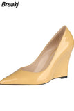 Spring Candy Colors Ladies Wedges Shoes Woman Elegant Office Casual High Heels Shoes Mujer 10 CM Pumps Big Size