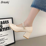 Shallow Mouth Women Mary Jane Shoes 2023 Summer New French Temperament Thick Heels High Heels Simple and Elegant