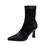 Socks Heels Winter Shoes For Women Boots-Women Stockings 2024 Autumn Rubber Pointy High Heel Ankle Ladies Lace-Up