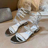 Snake Wrapped Sandals, Summer Low Heel 2024 New Line with Fashion Flat Glass Shoes, Banquet Wedding