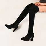Breakj And Winter New Large Size Over The Knee Boots High Heel Sharp Head Solid Color Long Barrel Side Zipper Shoes Elastic