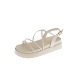 Heeled Sandals Beach Shoes Cross Muffins shoe All-Match 2023 Summer Black Flat Clogs Fashion Girls New Low Comfort PU