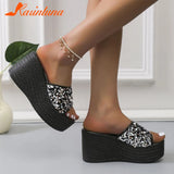 Wedge High Heeled Women Sandals New Arrived 2023 Bling Sequin Lady Slipper Peep Toe Comfort Walk Causal Sandals Plus