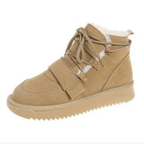 Slip Warm Snow Boots Women Winter Flat Heels Cotton Padded Shoes Woman Faux Suede Lace Up Ankle Boots Women's Plush