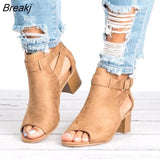 Women Sandals 2022Summer Chunky High Heels Soild Gladiator Open Peep Toe Women Black Shoes Buckle Back Zipper Sandalias De