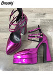 Brand Woman Shoe Shining High Heel Women Pumps Elegant Ankle Strap Female Platform Shoes Office Lady Summer Women
