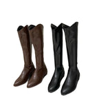 Breakj Versatile Fashion Leather Boots Thick Heel Pointed Long Boots Knight Boots Women's