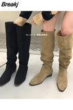Winter New Women's Boots Fashionable Sexy Pointed Toe Folds Catwalk Long Tube Thick Heel High-heeled