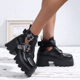 Breathable Hollow Out Shoes Woman Platform Chunky Heels Top Quality Punk Style Retro Gladiator Demonias Shoes on