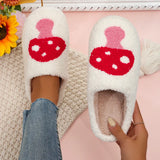 Winter Pink Smile Fur Slippers for Women 2023 Cute Cartoon Non-Slip Home Slides Woman Closed Toe Couple Cotton