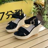 Breakj Buckle With Hemp Rope Comfortable Summer New Sloped Sandals Cross Fish Mouth Water Table High Heels Women's