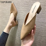 New Summer Slippers Slip On 5 CM Square heel Shoes High heels Women Pumps Slides