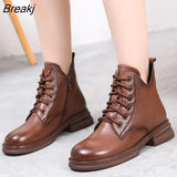 Genuine Leather Boots for Women Autumn Winter Shoes Thick Sole Cow Leather Women Ankle Boots Brand Ladies